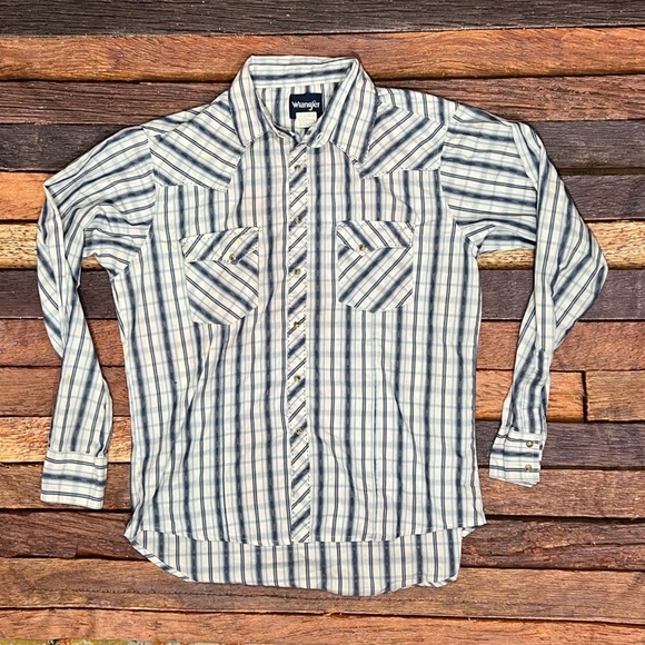 Wrangler Vintage Rancher Pearl Snap Rockabilly Western Cowboy Button Down Shirt - Picture 1 of 7